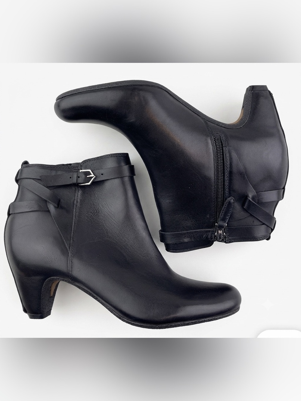 Sam Edelman “Maddox” Black Leather Ankle Boots with Buckle Strap